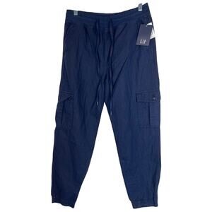 Men's NWT GAP Khaki Navy Blue High Waisted Cargo Elastic Joggers Pants Size S